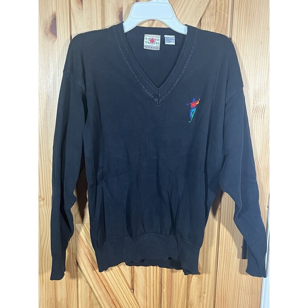 Vtg Cotton Traders Sport Golf Graphic Sweater Sz L Embroidered Knit Preppy Men’s